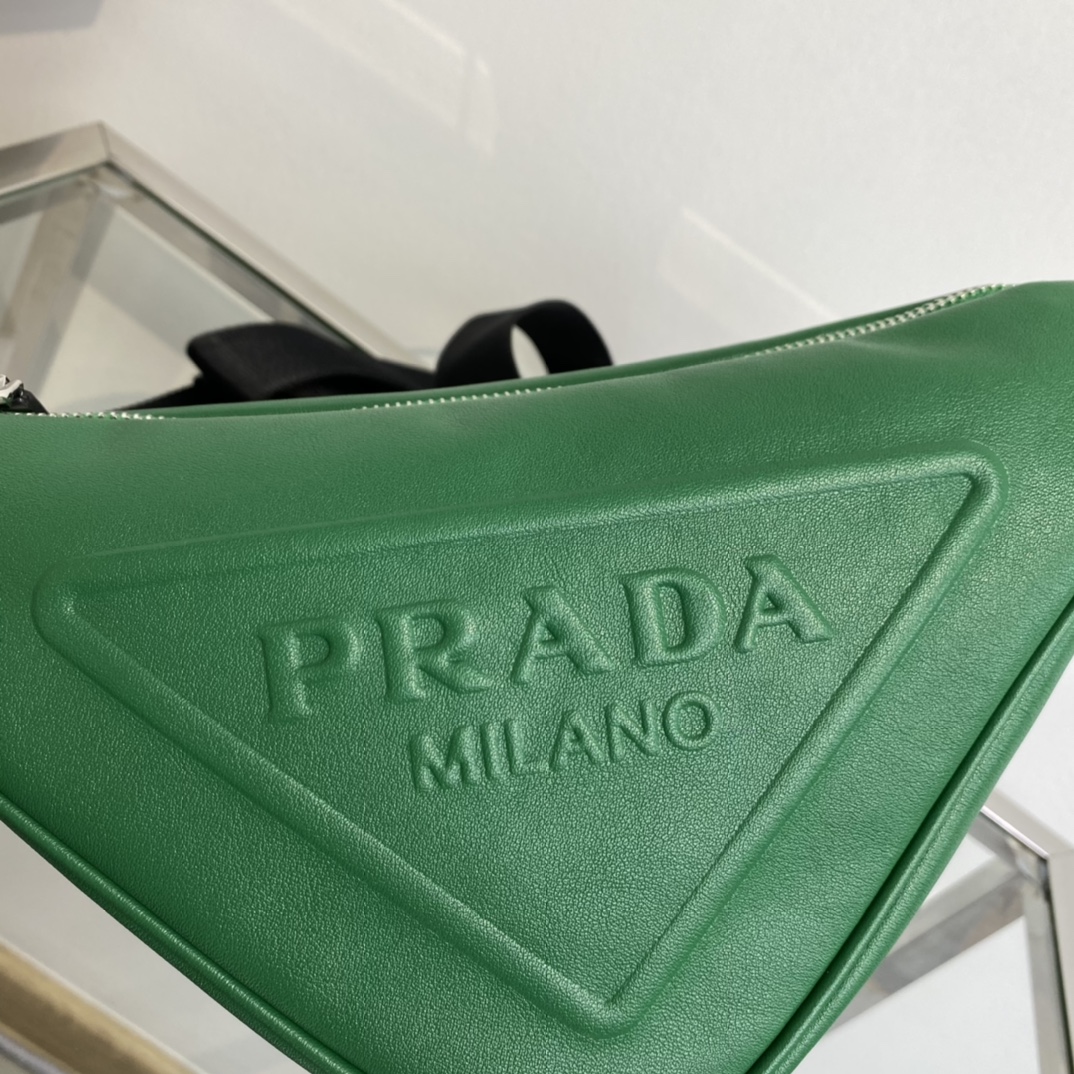 Prada Triangle Leather Shoulder Bag Tote Mango Green 1BH190